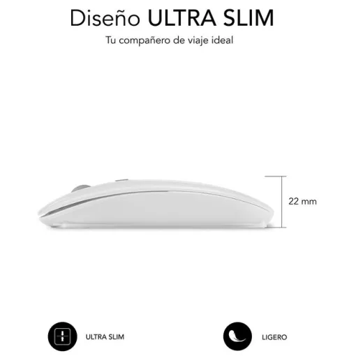 Ratón óptico inalámbrico blanco recargable, Dual Flat SUBBLIM