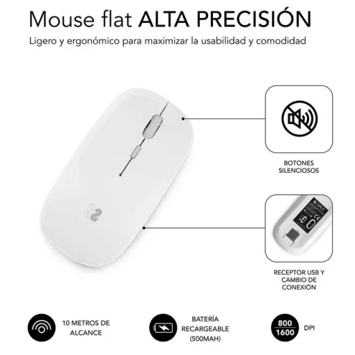 Ratón óptico inalámbrico blanco recargable, Dual Flat SUBBLIM