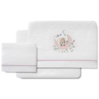 Sábanas de cuna, coralina blanca rosa, oso en luna, 3 piezas INTERBABY, 60x120 cm