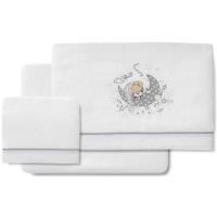 INTERBABY sehaska izarak, koralina zuria eta grisa, hartza ilargian, 3 pieza, 60x120 cm