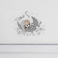 INTERBABY sehaska izarak, koralina zuria eta grisa, hartza ilargian, 3 pieza, 60x120 cm