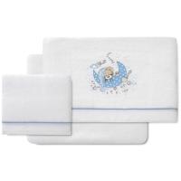 INTERBABY sehaska txikirako izarak, koralina zuria eta urdina, hartza ilargian, 3 pieza, 50x80 cm