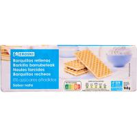 Barquillo de nata sin azúcar EROSKI, paquete 140 g