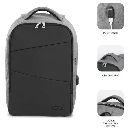Mochila negra gris de portátil 16"antirobo Secure V2 AP SUBBLIM