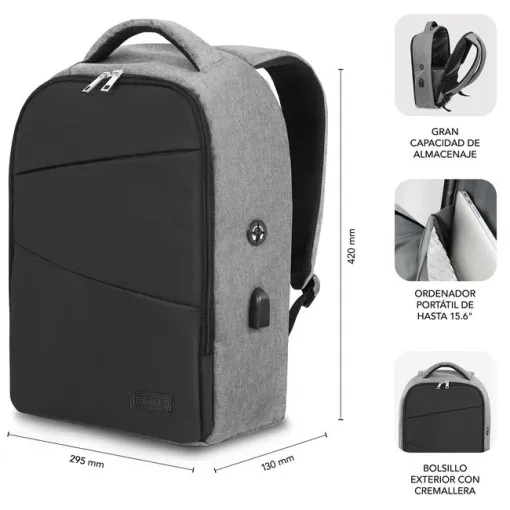 Mochila negra gris de portátil 16"antirobo Secure V2 AP SUBBLIM