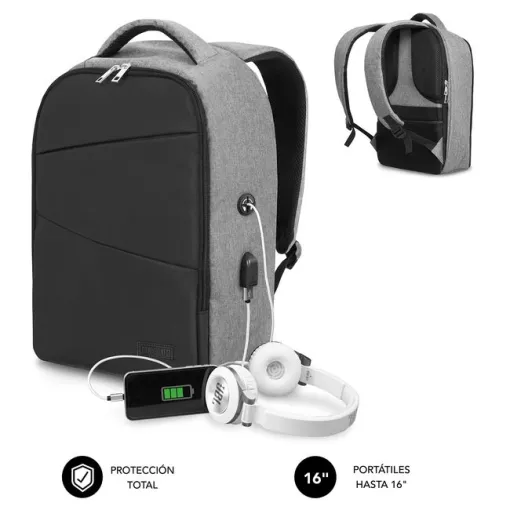 Mochila negra gris de portátil 16"antirobo Secure V2 AP SUBBLIM Mochila negra gris de portátil 16"antirobo Secure V2 AP SUBBLIM