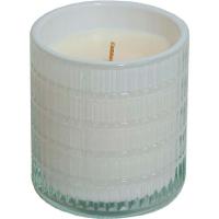 Vela perfumada en vaso blanco tallado geométrico, White Pearl ROURA, 90x80 mm