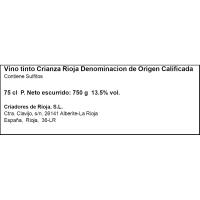 Vino Tinto Crianza D.O.C. Rioja MENDIONDO, botella 75 cl