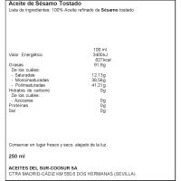 Aceite de sésamo LA ESPAÑOLA SOY PLUS, botella 250 ml