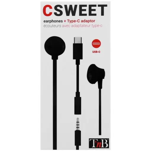 Auriculares de botón negro, micrófono y Tipo C, ESSWEETCBK TNB