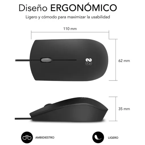 Ratón óptico con cable negro Silencioso Business SUBBLIM