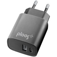 Cargador de red negro con 2 puertos: USB y USB-, 20+18 W, PLTC2USBPD20WK PLOSS
