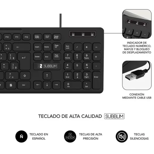 Teclado negro con cable USB, Business Slim SUBBLIM