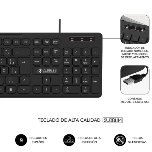 Teclado y ratón negro con cable USB, Business Slim SUBBLIM