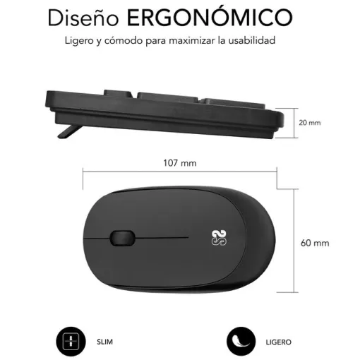 Teclado y ratón negro inalámbrico, Business Slim SUBBLIM