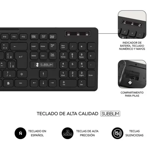 Teclado y ratón negro inalámbrico, Business Slim SUBBLIM