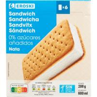 Sandwich de nata sin azúcar EROSKI, pack 6x100 ml