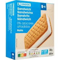 Sandwich de nata sin azúcar EROSKI, pack 6x100 ml