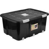 Caja de plástico negra con ruedas capacidad 100 L, New Box HEGA, 76,8x56,5x34,8 cm