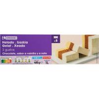 Helado corte de chocolate, vainilla y nata EROSKI, barra 1 litro