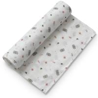 Muselina de bambú natural blanco estampado Koalas hoja rosa INTERBABY, 120x120 cm