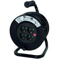 Enrollacables de 25 metros negro con regleta de 4 tomas SILVER ELECTRONICS, 1 ud