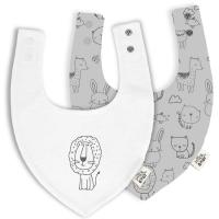 Babero bandana animal gris y blanco, impermeable, 100% algodón INTERBABY, 2 uds