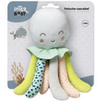Peluche sonajero cascabel pulpo cabeza gris, tacto extrasuave INTERBABY