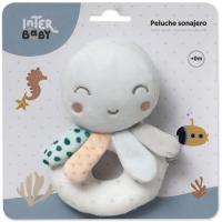 Sonajero aro peluche pulpo cabeza gris, ideal para fomentar el agarre INTERBABY