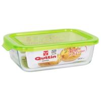 Fiambrera de vidrio rectangular 1 L, tapa verde o azul ¿Cuál te llegará?, 20x15 cm