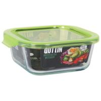 Fiambrera de vidrio cuadrada 50 ml, tapa verde o azul ¿Cuál te llegará?, 16x16 cm