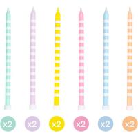 Vela de cumpleaños extralarga 14, 5cm colores pastel a rayas OH YEAH!, pack 12 uds