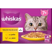 Gelatinas de aves para gatos +7 WHISKAS, pack 4x85 g