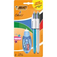 Bolígrafo de 4 colores + cinta correctora Tipp-Ex Shine Colours BIC, pack 2 uds