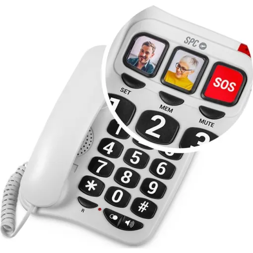 Teléfono sobremesa blanco, teclas grandes, botón SOS 3295B SPC