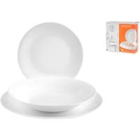 Vajilla White Moon, vidrio opal blanco. Platos Ø 27,23, 20 cm BORMIOLI, 18 piezas