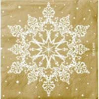 Servilleta de papel copo de nieve fondo dorado, 25x25 cm OH YEAH!, pack 30 uds