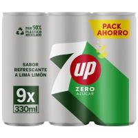 Refresco de lima limón SEVEN UP ZERO, pack 9x33 cl