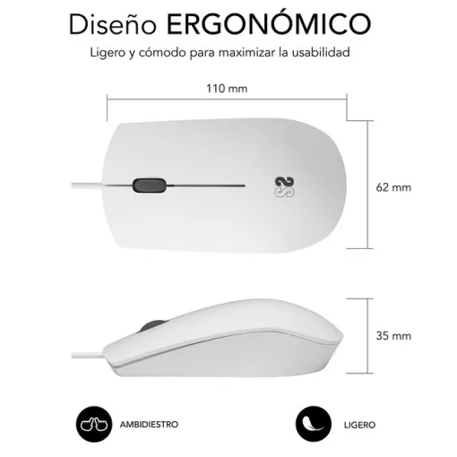Ratón óptico con cable blanco Silencioso Business SUBBLIM