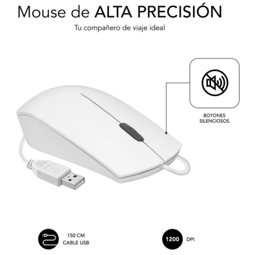 Ratón óptico con cable blanco Silencioso Business SUBBLIM