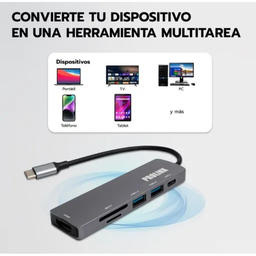 Adaptador Hub USB Tipo C a 6 Puertos en 1, Central Station PROLINX