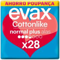 Compresa normal plus con alas EVAX COTTONLIKE, paquete 28 uds