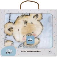 Manta de cuna Raschel osito azul, tacto terciopelo INTERBABY, 100x140 cm