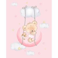 Manta de cuna Raschel osito rosa, tacto terciopelo INTERBABY, 100x140 cm