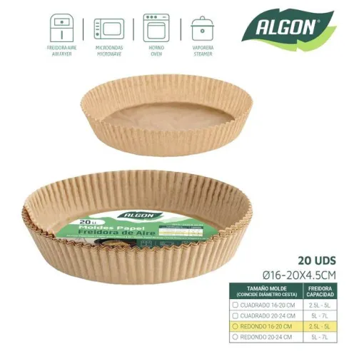 Molde de papel para freidora de aire redondo, Ø16-20x4,5 cm ALGON, pack 20 uds