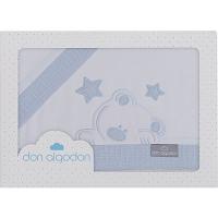 INTERBABY Don Algodón sehaska txikirako izarak, hartza zuri eta urdina, erle-habia, 3 pieza, 50x80 cm