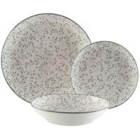 Vajilla Oxford, porcelana flores grises. Platos Ø 27, 20 y 19 cm, pack 18 piezas