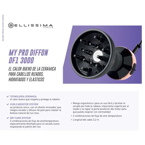 Secador Difusor de pelo, 700W, My Pro Diffon DF1 3000 BELLISIMA