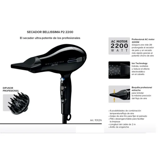 Secador de pelo profesional 2200W, P2 BELLISIMA