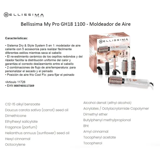 Moldeador de aire caliente My Pro GH18, 1000W BELLISIMA